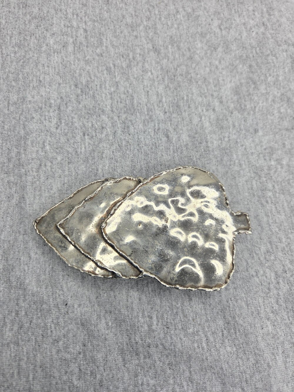Vintage Brutalist Belt Buckle Hammered Arrowhead Layered Silver Tone Handmade